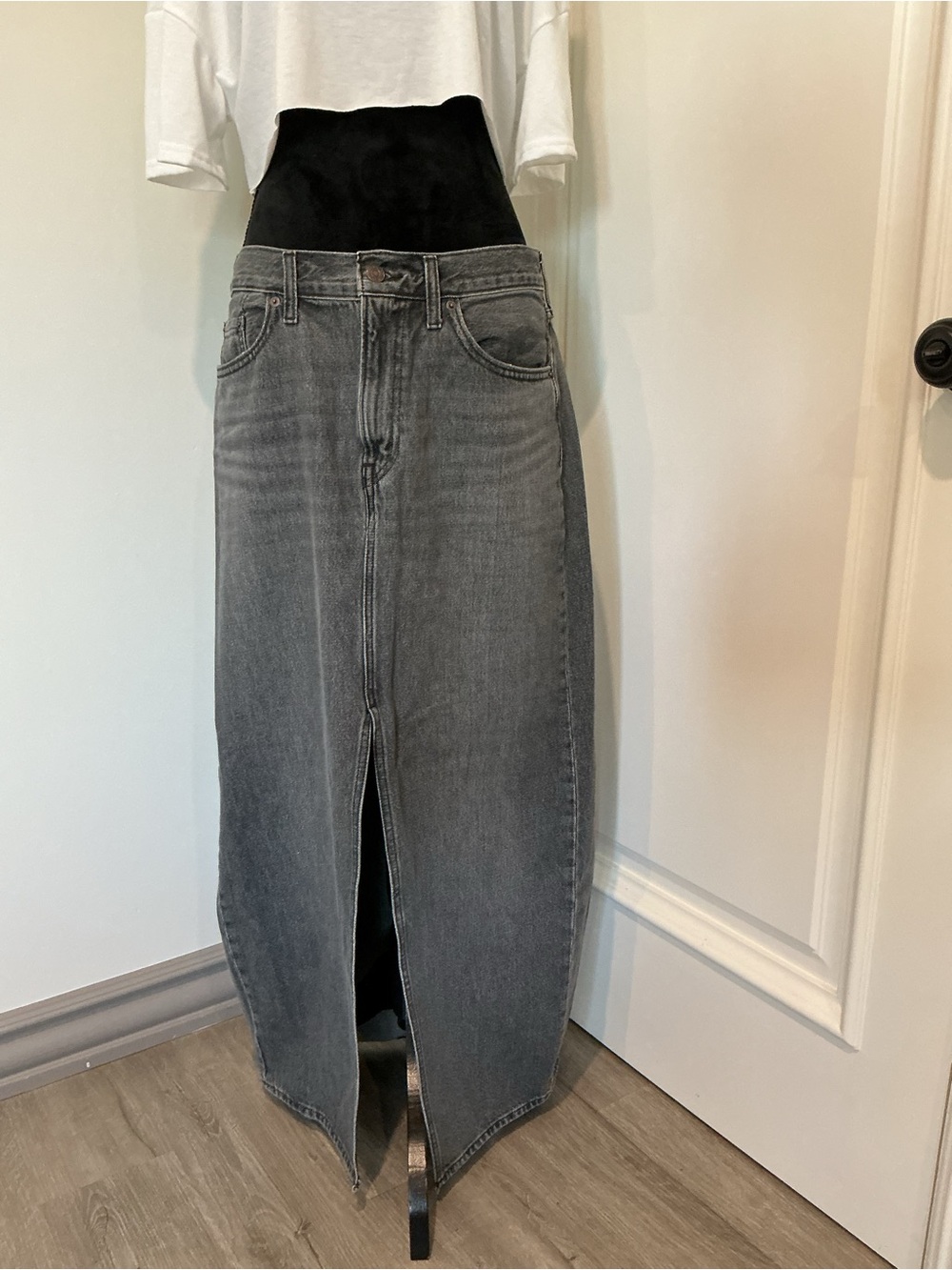 Levi's Gray Washed Denim Maxi Skirt with Center Front Slit - Picture 2 of 4